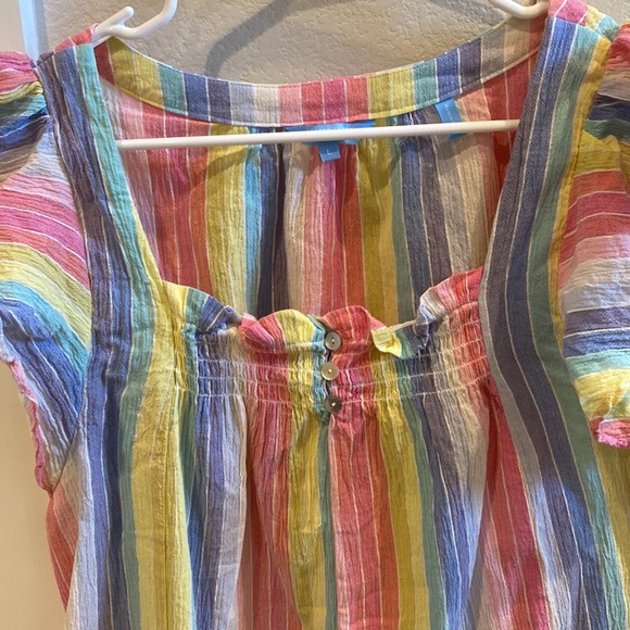 EUC Size L Large Flutter Sleeve Rainbow Stripe Draper James RSVP Brand Top Shirt - Picture 5 of 8
